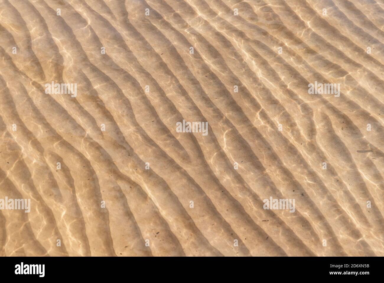 Sandiger Meeresboden Wellenmuster unter seichtem Wasser Stockfoto