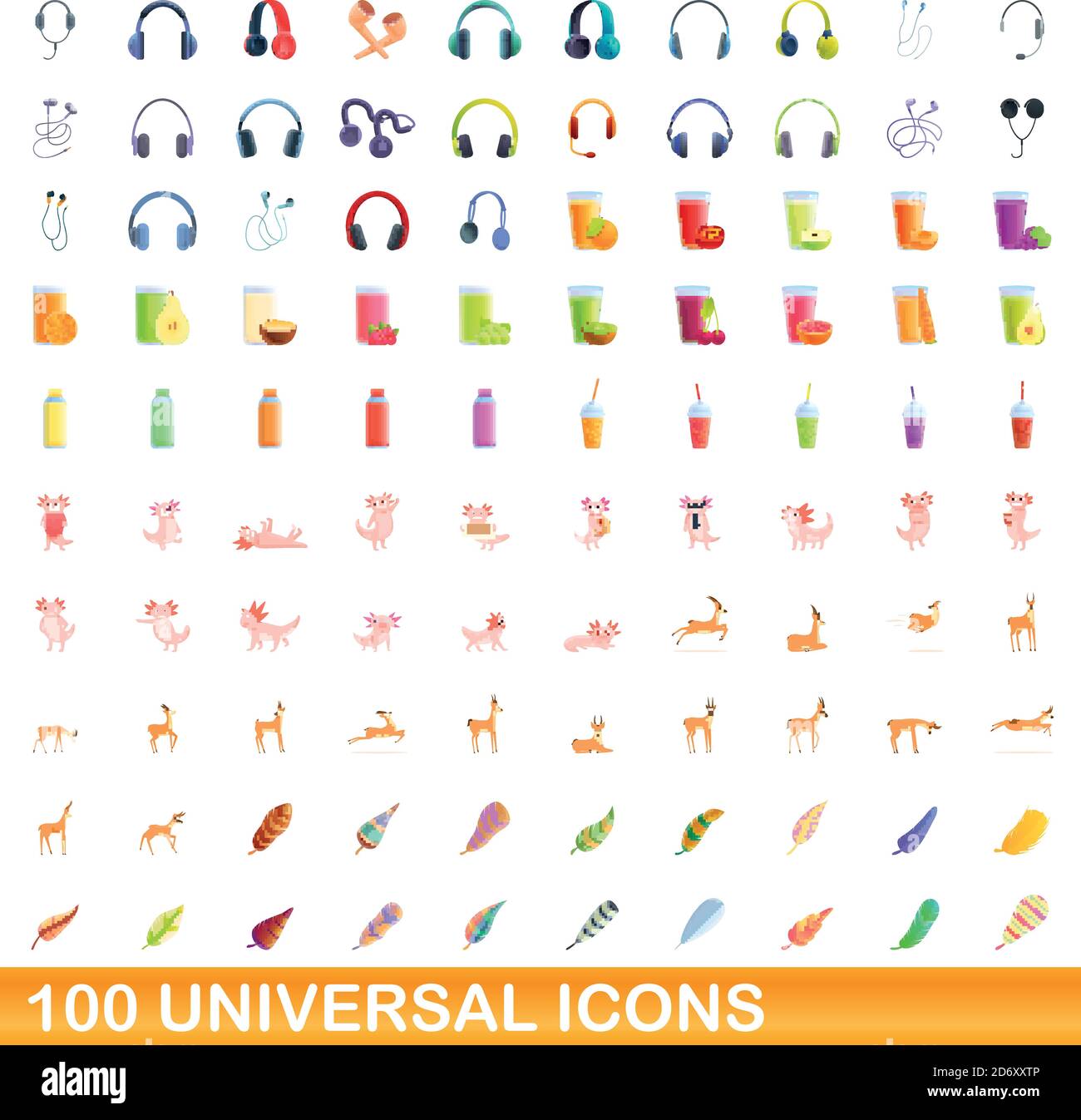 100 universelle Symbole gesetzt. Cartoon Illustration von 100 universelle Symbole Vektor auf weißem Hintergrund einstellen Stock Vektor