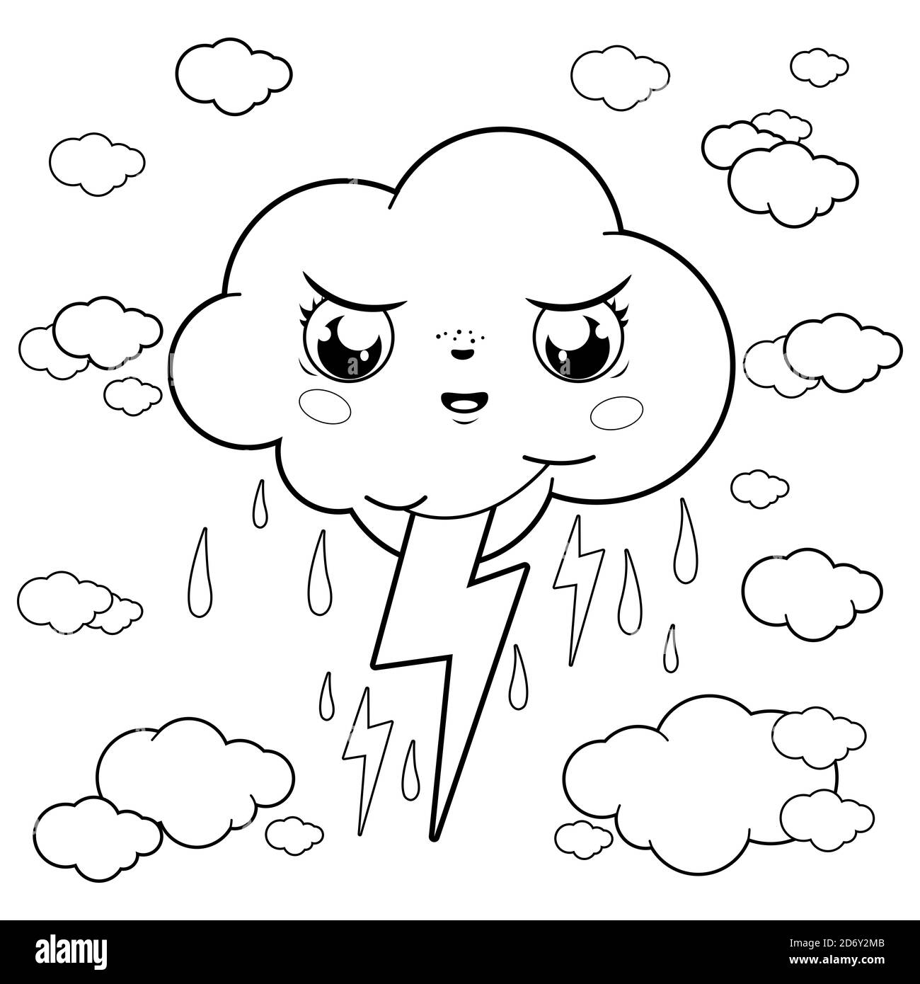 Stürmische Wolke Charakter regnet und Donner. Schwarz-Weiß-Malseite Stockfoto