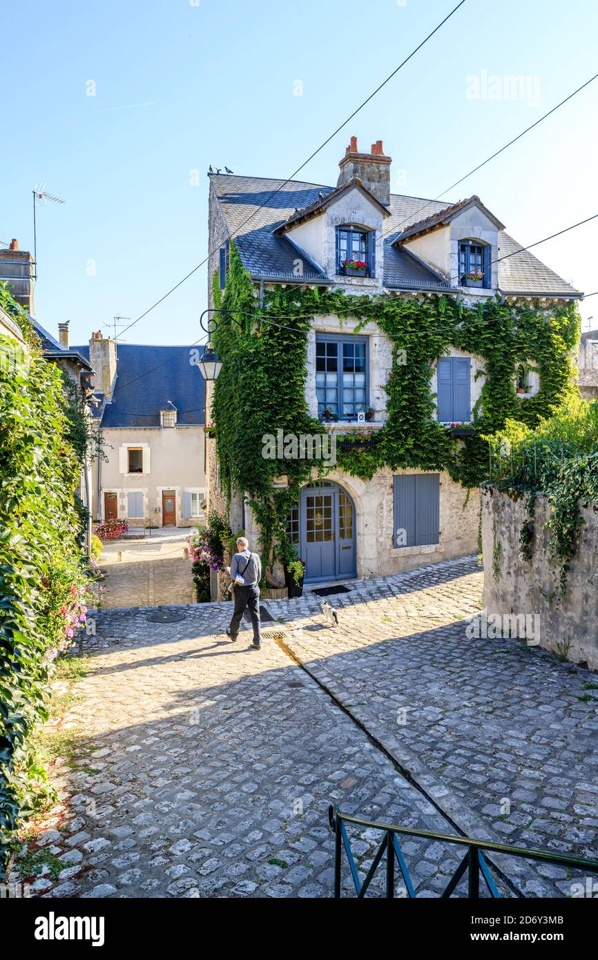 Frankreich, Loiret, Loire-Tal als Weltkulturerbe der UNESCO, Beaugency, Haus und Straße im Stadtzentrum // Frankreich, Loiret (45), Val de Loire c Stockfoto