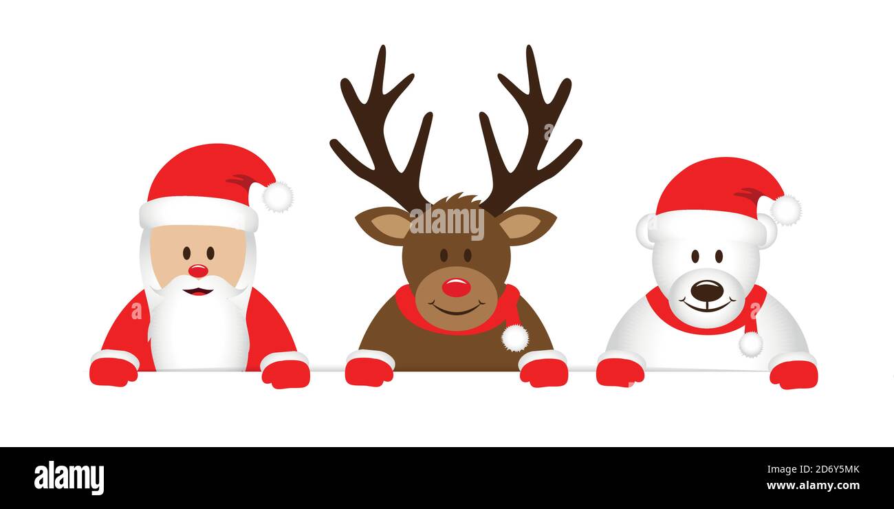 Niedliche Rentiere weihnachtsmann und Eisbär Cartoon für weihnachten Vektor Abbildung EPS10 Stock Vektor