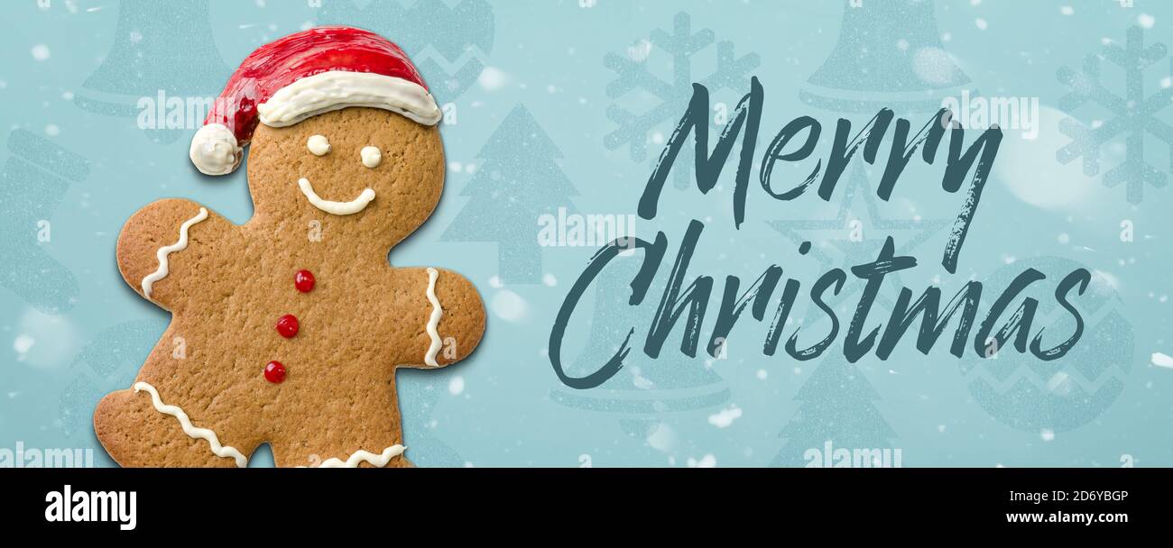 Weihnachten Hintergrund mit einem Lebkuchenmann - Frohe Weihnachten Stockfoto