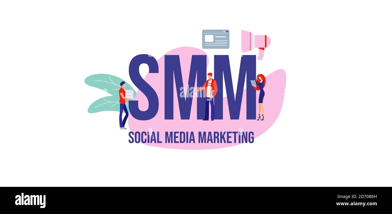 SMM Social Media Marketing. Commercial Advertising Banking Business Management Investitionsstrategie. Stock Vektor