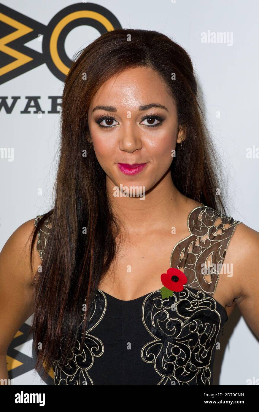 Katarina Johnson-Thompson im Presseraum backstage bei den MOBO Awards 2012, in der Echo Arena in Liverpool. Stockfoto
