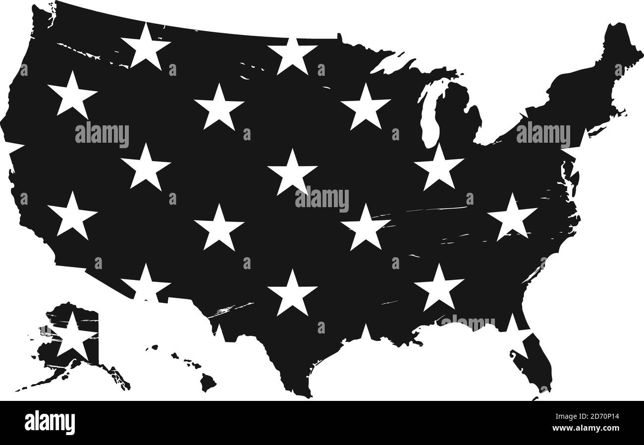 Schwarze Karte der Vereinigten Staaten mit Sternen. Hintergrund der USA-Karte Stock Vektor