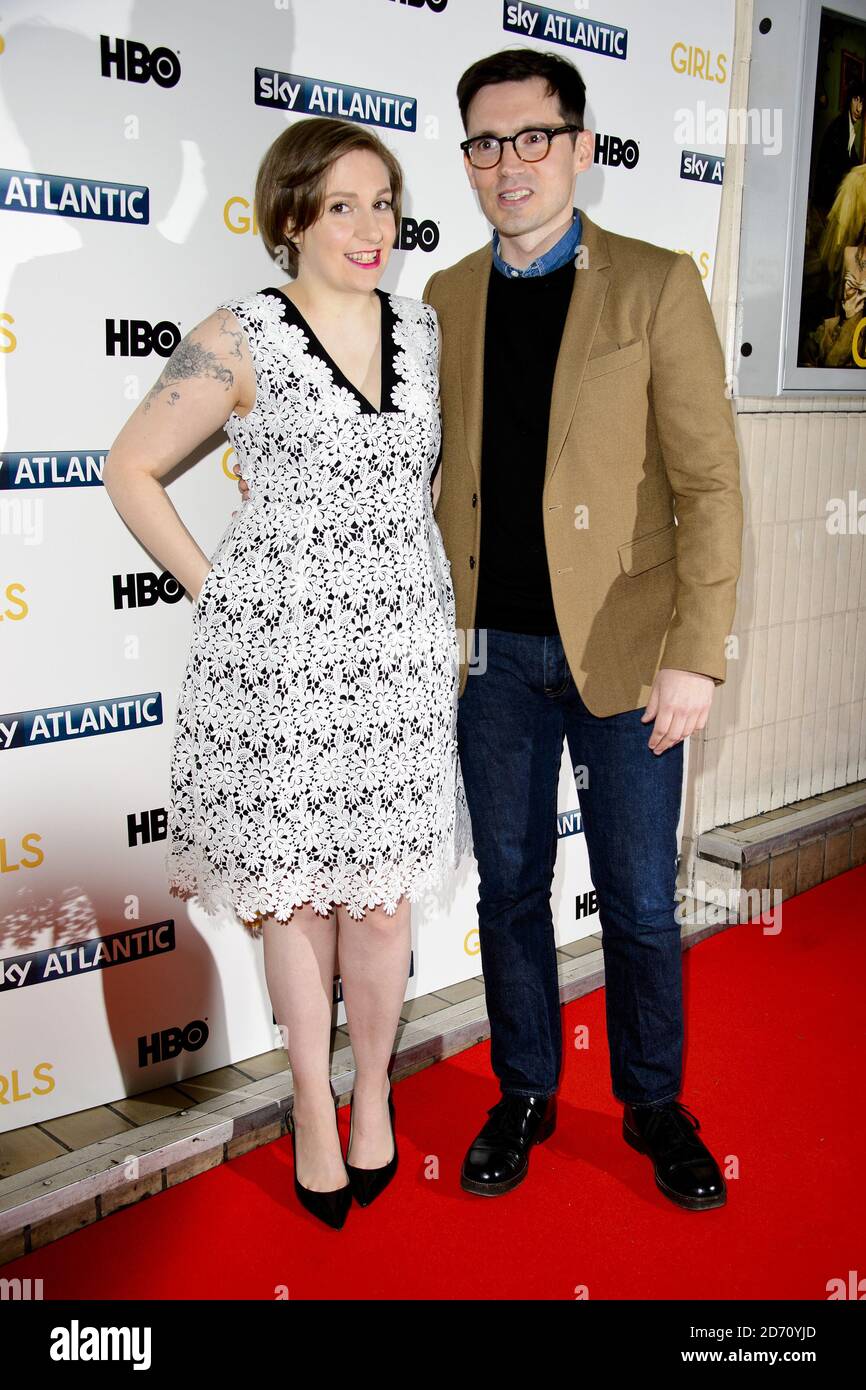 Lena Dunham und Jack Antonoff bei der Londoner Premiere von Girls Season 3 im Cineworld Haymarket Kino im Zentrum von London. Stockfoto