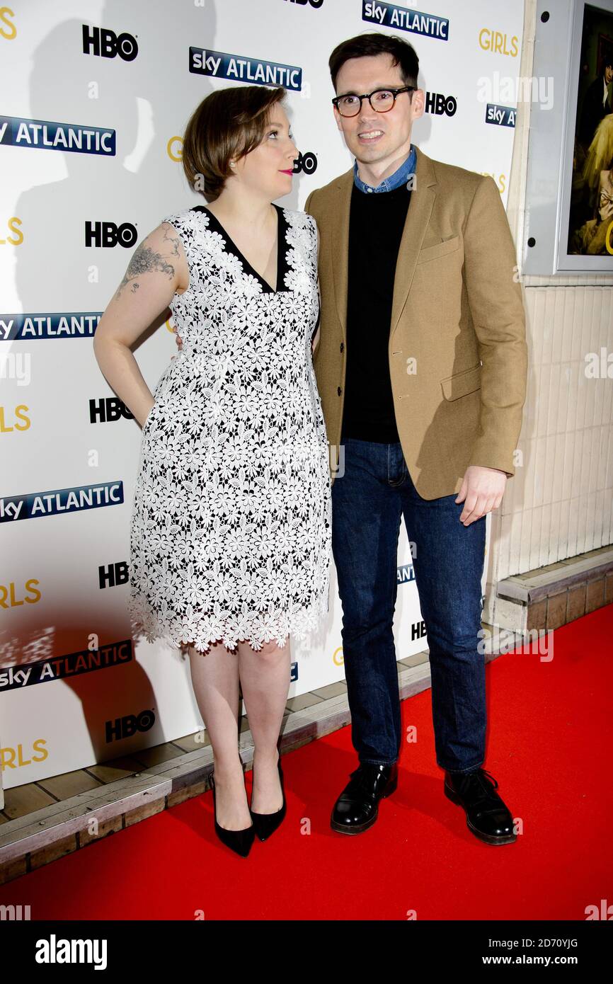 Lena Dunham und Jack Antonoff bei der Londoner Premiere von Girls Season 3 im Cineworld Haymarket Kino im Zentrum von London. Stockfoto
