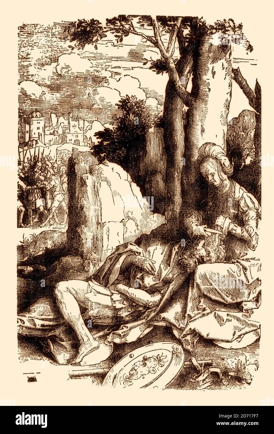Delilah schneidet Samsons Haare, Lucas van Leyden, 16. Jahrhundert, Faksimile des 19. Jahrhunderts Stockfoto