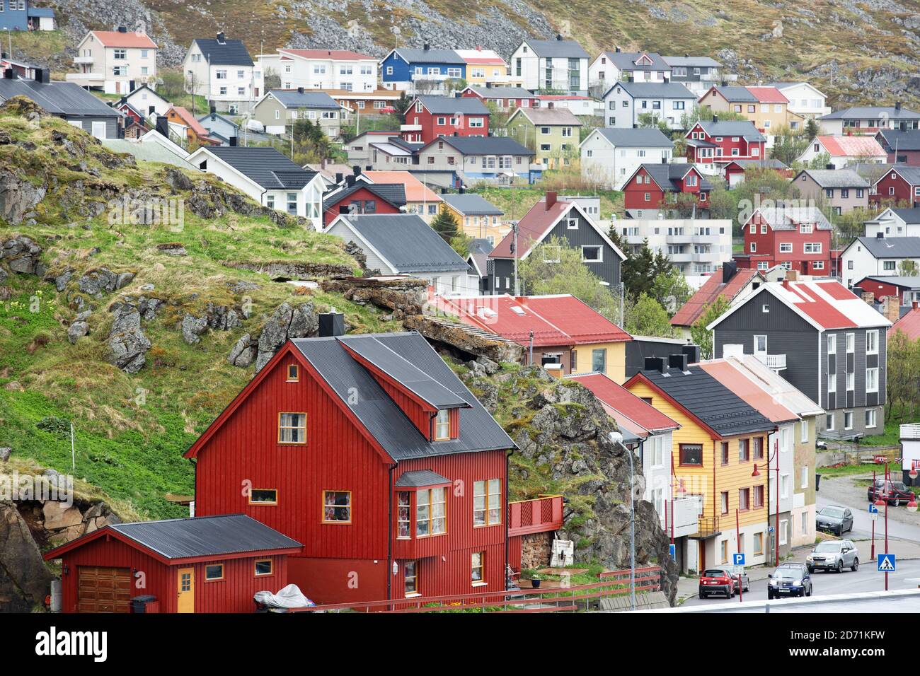 HONNINGSWAG, NORWEGEN - 21. JUNI 2017: Kultur und Leben in der nördlichsten Stadt Honningswag in Norwegen. Stockfoto