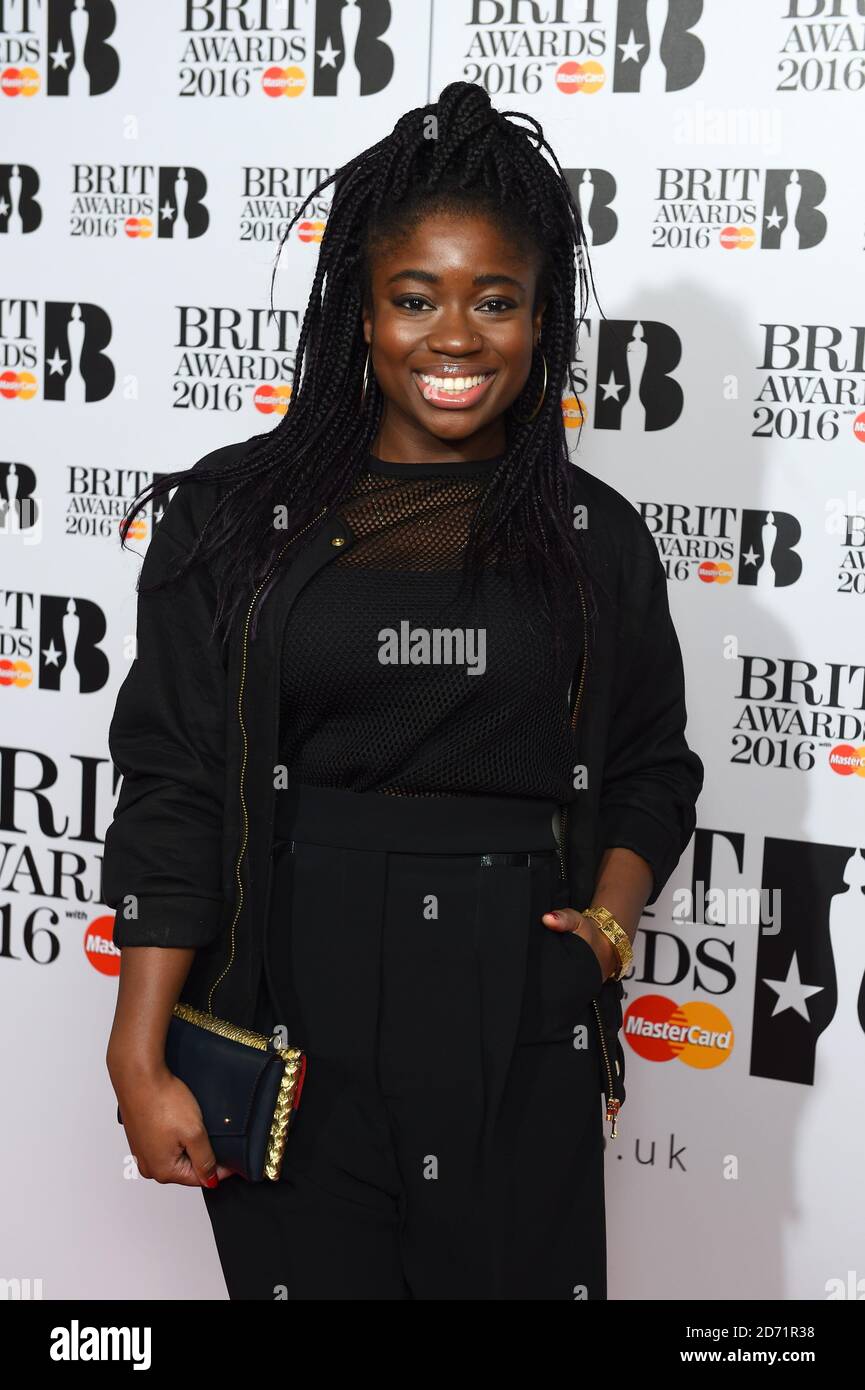 Clara Amfo nimmt an den Brit Awards 2016 Nominierungen Teil, in den ITV Studios in Süd-London. Stockfoto