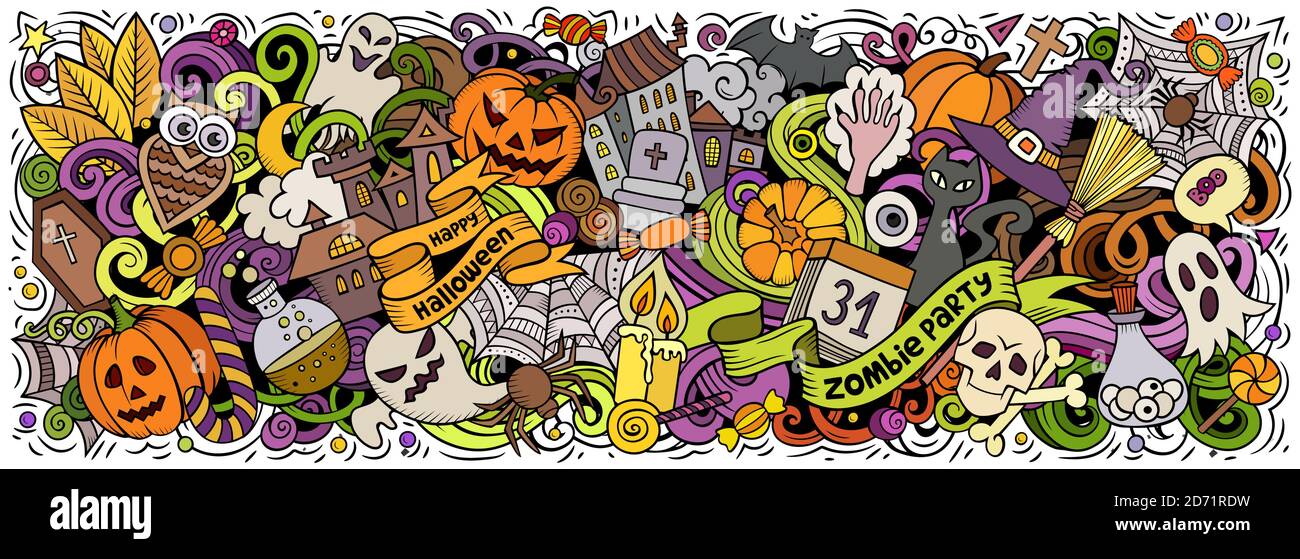 Happy Halloween handgezeichnete Cartoon Kritzeleien Illustration. Stock Vektor