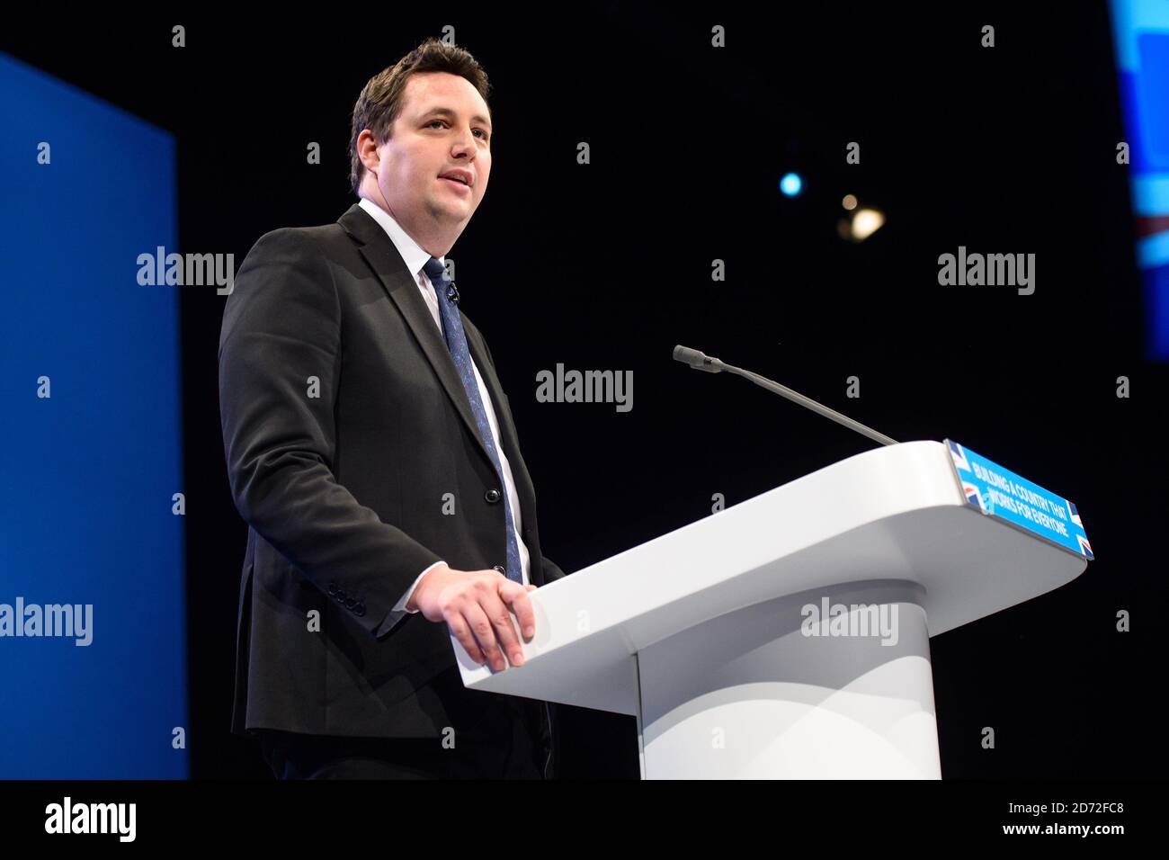 Ben Houchen, Bürgermeister von Tees Valley, hält eine Rede auf der Konferenz der Konservativen Partei im Manchester Central Convention Complex in Manchester. Bilddatum: 2. Oktober 2017. Bildnachweis sollte lauten: Matt Crossick/ EMPICS Entertainment. Stockfoto