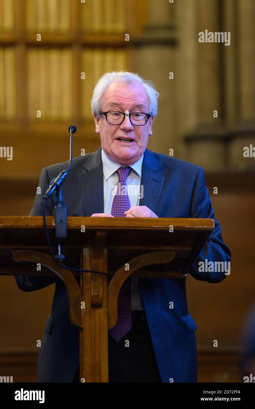 Patrick Minford spricht bei einem Treffen im Rathaus von Manchester mit dem Titel "Brexit mit Jacob Rees-Mogg", das von der Brügge-Gruppe im Rahmen der Konferenz der Konservativen Partei in Manchester abgehalten wird. Bilddatum: 2. Oktober 2017. Bildnachweis sollte lauten: Matt Crossick/ EMPICS Entertainment. Stockfoto