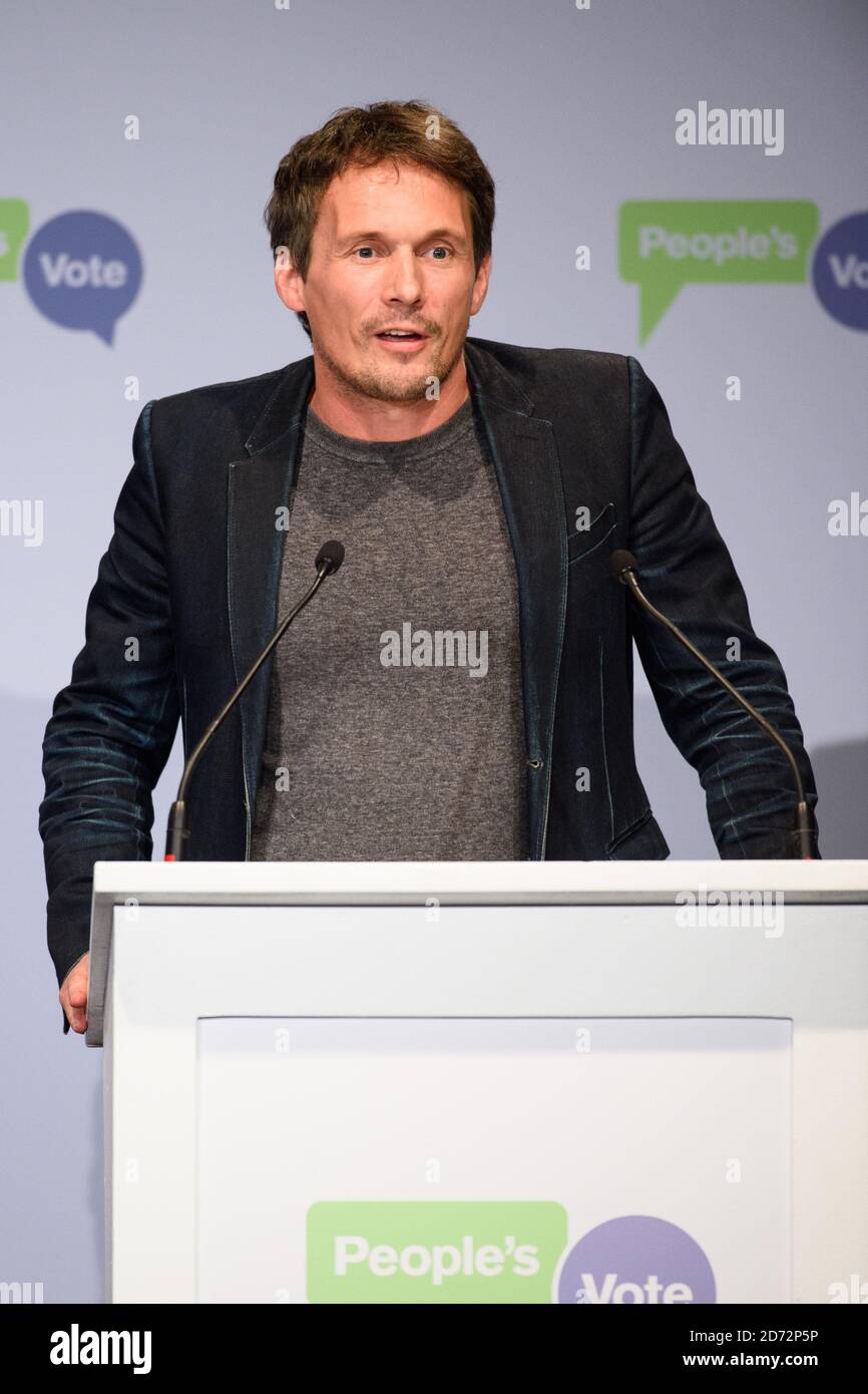 Innocent Smoothies Gründer Richard Reed stellte sich bei einer Kundgebung vor, um People's Vote zu starten - eine Kampagne, die eine Abstimmung über das endgültige Brexit-Abkommen fordert, im Electric Ballroom in Camden, im Norden Londons. Bilddatum: Sonntag, 15. April 2018. Bildnachweis sollte lauten: Matt Crossick/ EMPICS Entertainment. Stockfoto