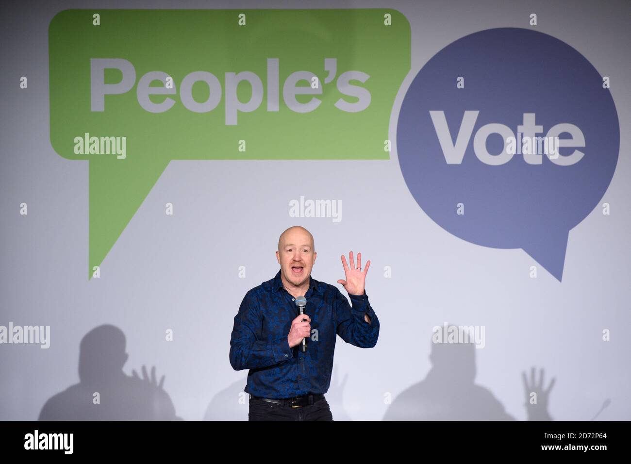 Komiker Andy Parsons auf einer Kundgebung zur Veröffentlichung von People's Vote - eine Kampagne, die eine Abstimmung über den endgültigen Brexit-Deal fordert, im Electric Ballroom in Camden, im Norden Londons. Bilddatum: Sonntag, 15. April 2018. Bildnachweis sollte lauten: Matt Crossick/ EMPICS Entertainment. Stockfoto