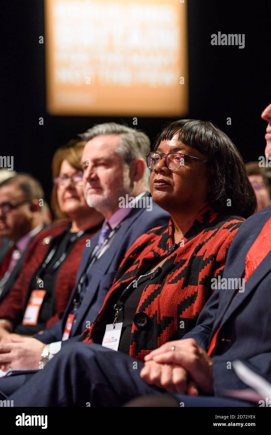 Diane Abbott während der Jahreskonferenz der Labour Party im Arena and Convention Center (ACC) in Liverpool. Bilddatum: Dienstag, 25. September 2018. Bildnachweis sollte lauten: Matt Crossick/ EMPICS Entertainment. Stockfoto