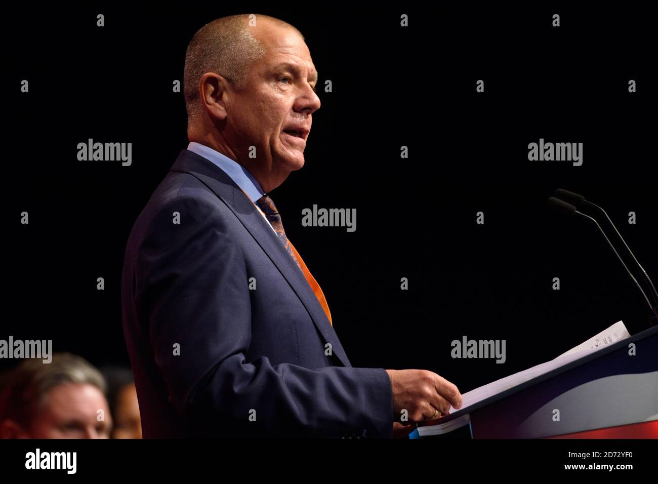 GMB-Sekretär Tim Roache spricht auf der Jahreskonferenz der Labour Party im Arena and Convention Centre (ACC) in Liverpool. Bilddatum: Dienstag, 25. September 2018. Bildnachweis sollte lauten: Matt Crossick/ EMPICS Entertainment. Stockfoto
