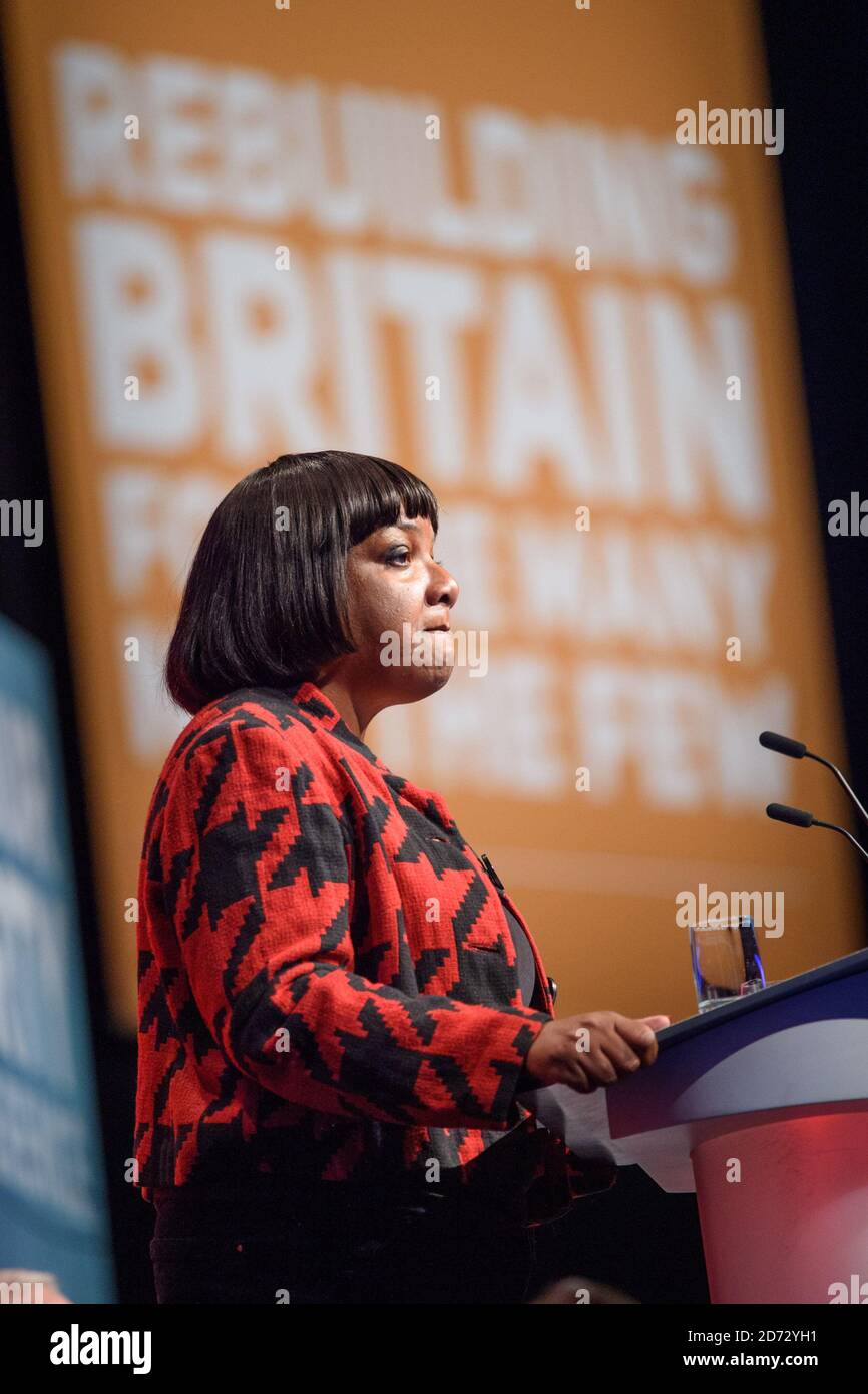 Schatten-Innenministerin Diane Abbott spricht während der Jahreskonferenz der Labour Party im Arena and Convention Center (ACC) in Liverpool. Bilddatum: Dienstag, 25. September 2018. Bildnachweis sollte lauten: Matt Crossick/ EMPICS Entertainment. Stockfoto