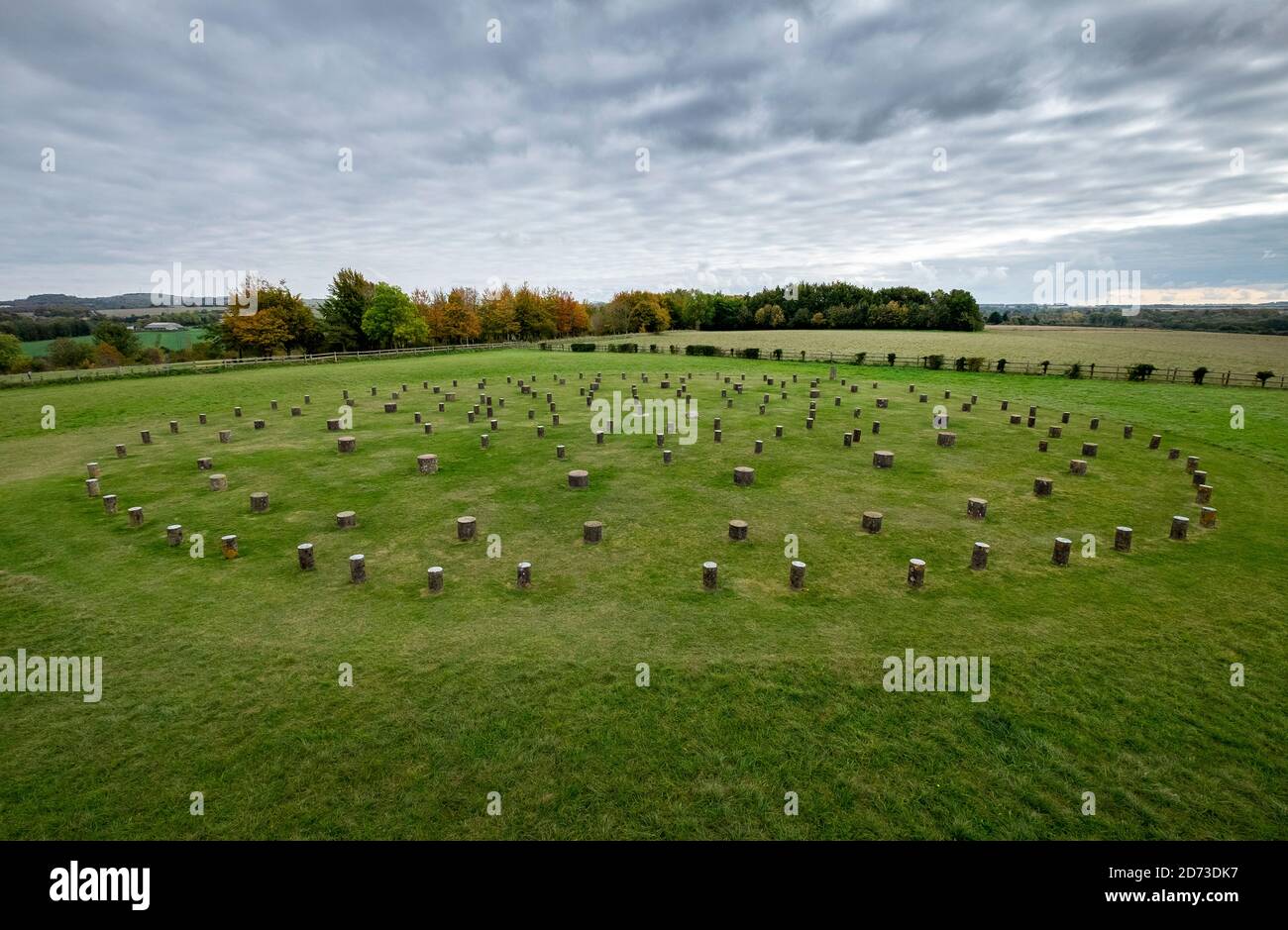 Luftaufnahme von Woodhenge, einem neolithischen Standort in Wiltshire, Großbritannien Stockfoto