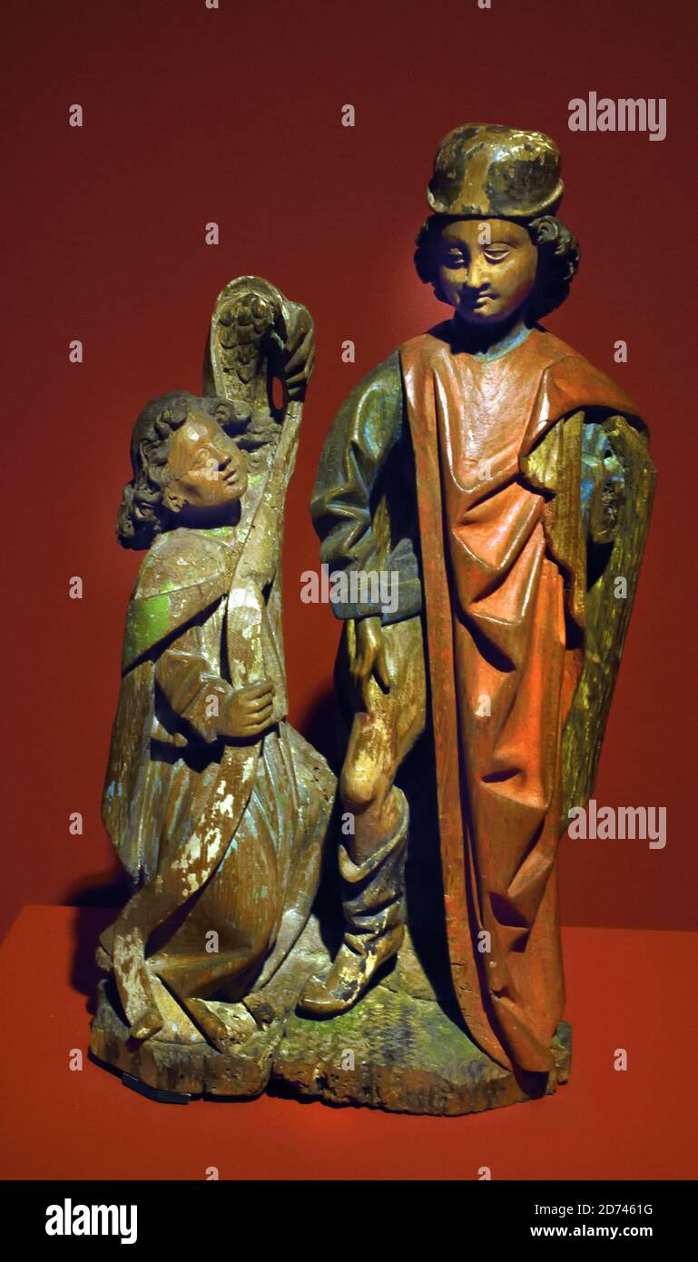 St. Rochus mit Engel 1500 Niederrhein, Deutsch, Deutschland, ( Limewood, Polychromie, Stockfoto