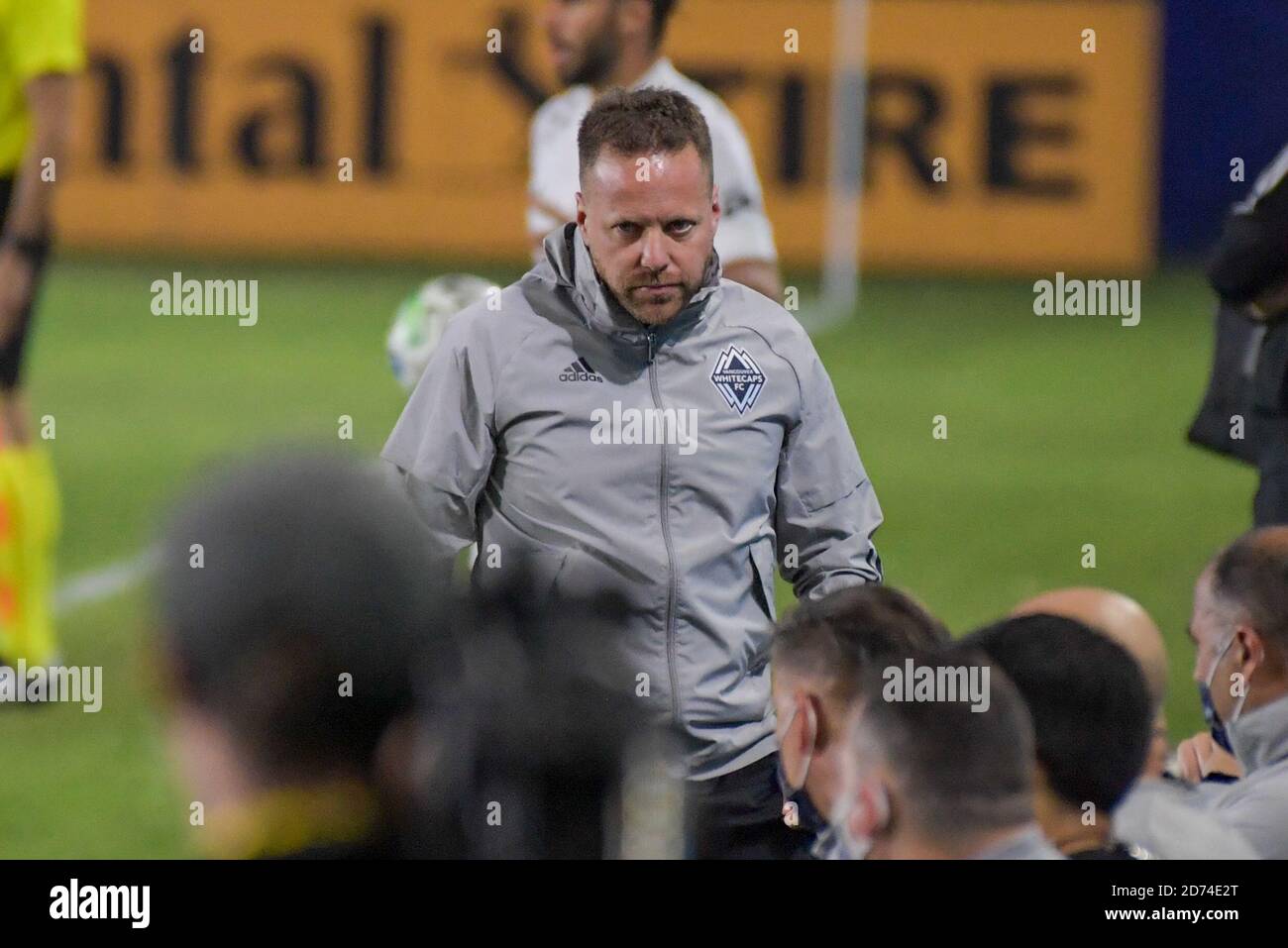 Carson, Usa. Oktober 2020. Vancouver Whitecaps Cheftrainer Marc Dos Santos während eines MLS Fußballspiels gegen die LA Galaxy, Sonntag, 18. Oktober 2020, in Carson, Kalifornien. Die Los Angeles Galaxy besiegte Vancouver Whitecaps 1:0. (Foto von IOS/Espa-Images) Quelle: European Sports Photo Agency/Alamy Live News Stockfoto