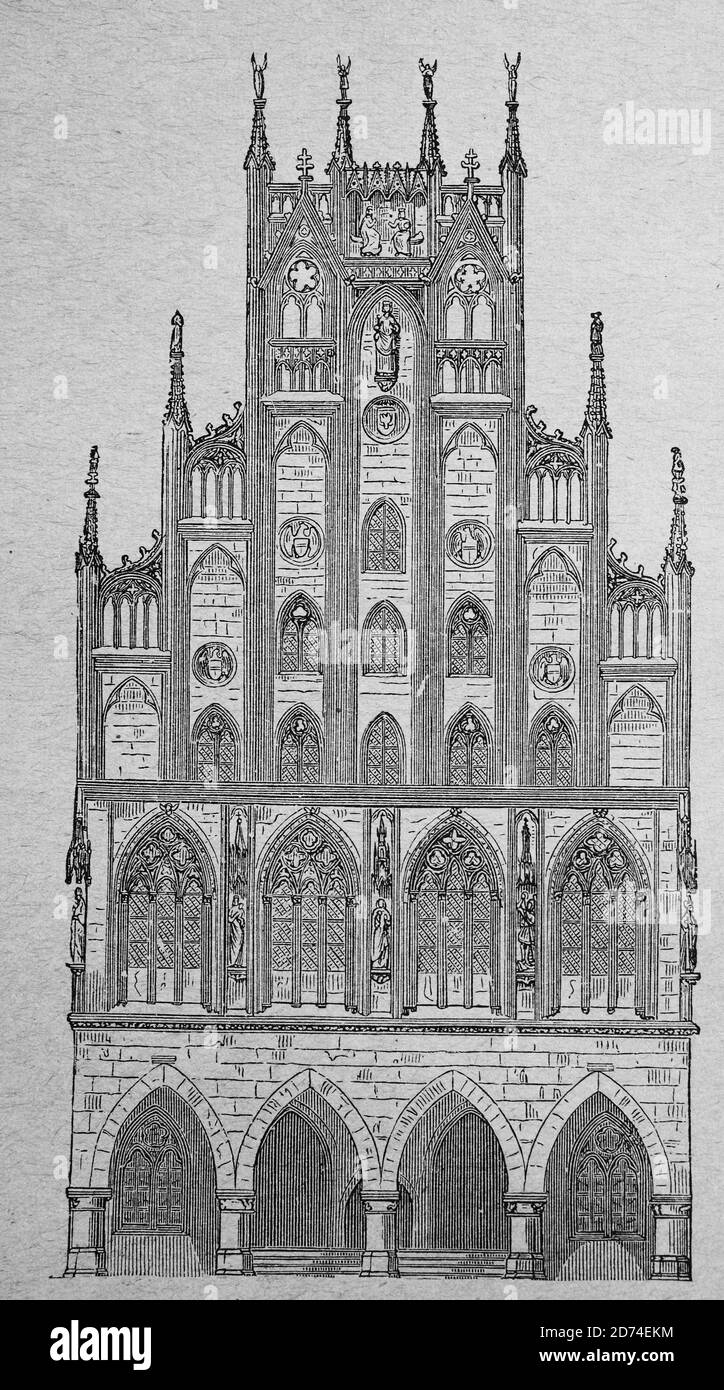 Das Rathaus zu Münster, Deutschland / das Rathaus zu Münster, Deutschland, Historisch, historisch, digital verbesserte Reproduktion eines Originals aus dem 19. Jahrhundert / digitale Reproduktion einer Originalvorlage aus dem 19. Jahrhundert Stockfoto