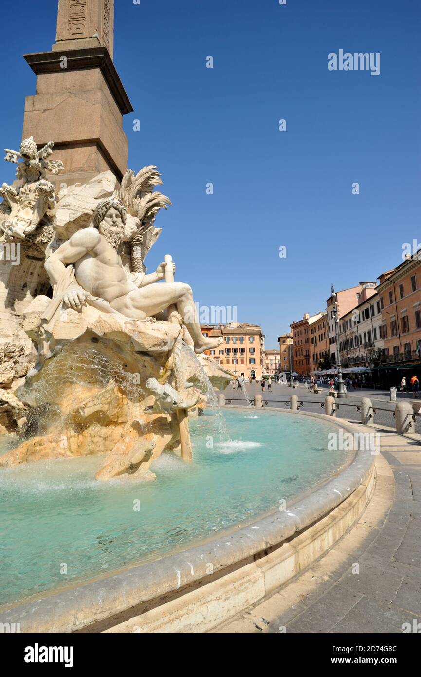 Italien, Rom, Piazza Navona, Brunnen der vier Flüsse Stockfoto
