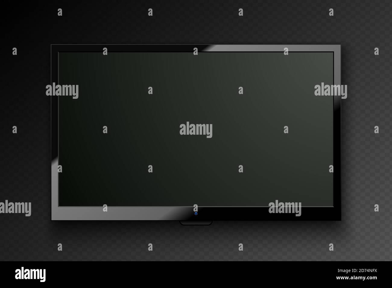 Vektor realistische TV-LED-Bildschirm isoliert auf dunklen transparenten Hintergrund. Modernes, elegantes lcd-Panel. Anzeigemockup des Computermonitors. Leerer Fernseher gr Stock Vektor