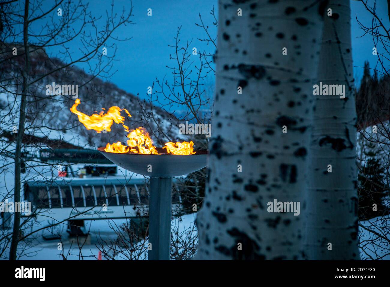 Ein Winterbrand im Deer Valley, Utah, in der Nähe von Salt Lake City. Stockfoto