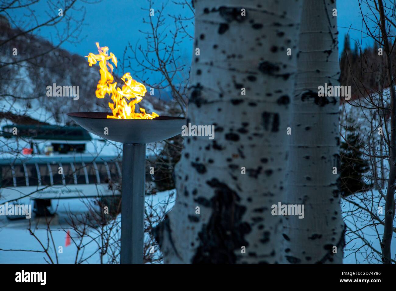 Ein Winterbrand im Deer Valley, Utah, in der Nähe von Salt Lake City. Stockfoto