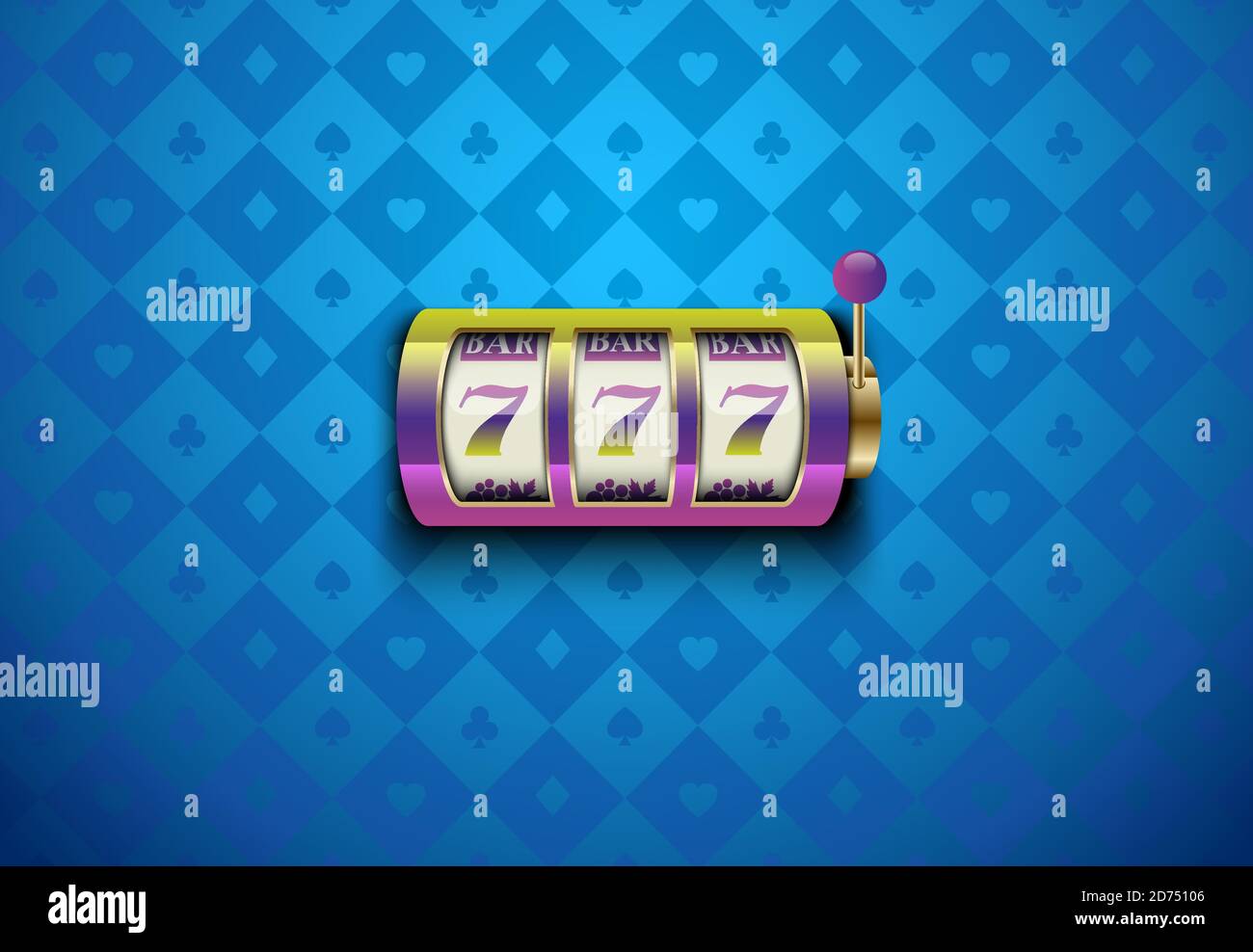 Vektor Regenbogen Farbe Casino Spielautomat mit glücklichen sieben. Blaue Seide geometrische Karte passt Hintergrund. Online Casino Webbanner, Logo oder Symbol. Gewinner Stock Vektor