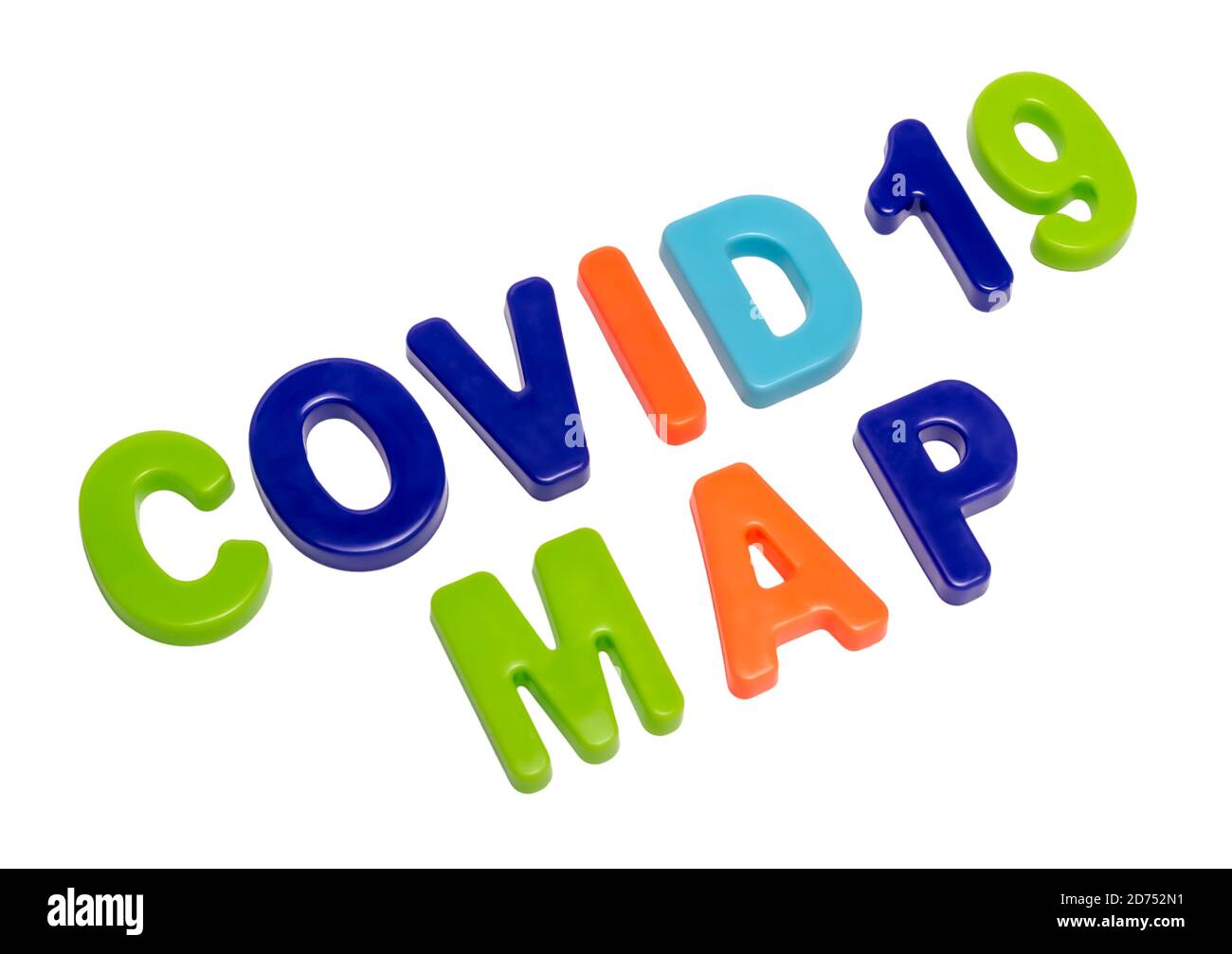 Coronavirus-Pandemie, Text COVID-19 KARTE auf weißem Hintergrund. Verteilungskarte der globalen Pandemie. COVID-19 ist offiziell der neue Name für Coronavi Stockfoto