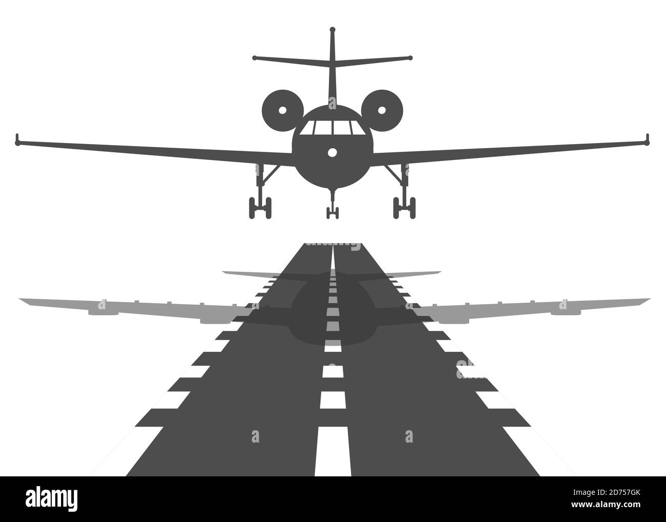 Passagierflugzeug fliegen oben über Start-Start-Start-Start-Bahn vom Flughafen. Flache Abbildung. Stock Vektor