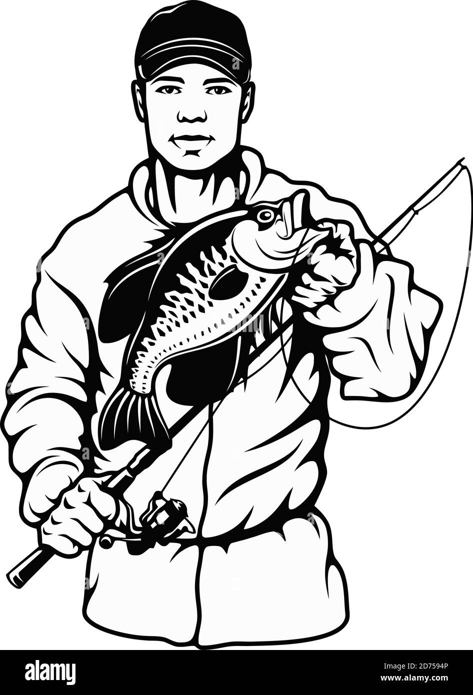 Fisherman and Crappie Fish - Süßwasserfische Stock Vektor