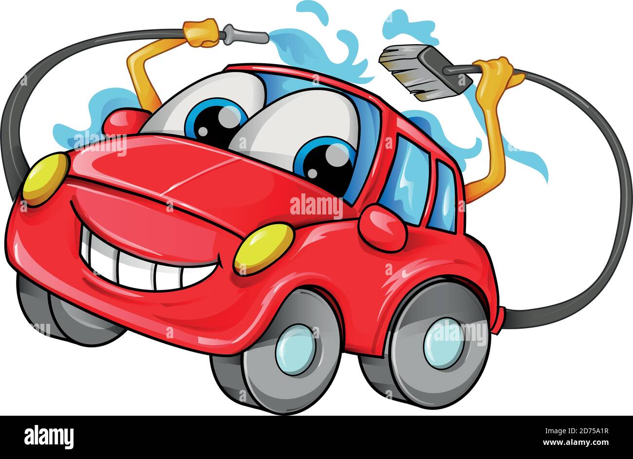 Auto waschen Maskottchen Cartoon isoliert auf weißem Bachboden. vektor Stock Vektor