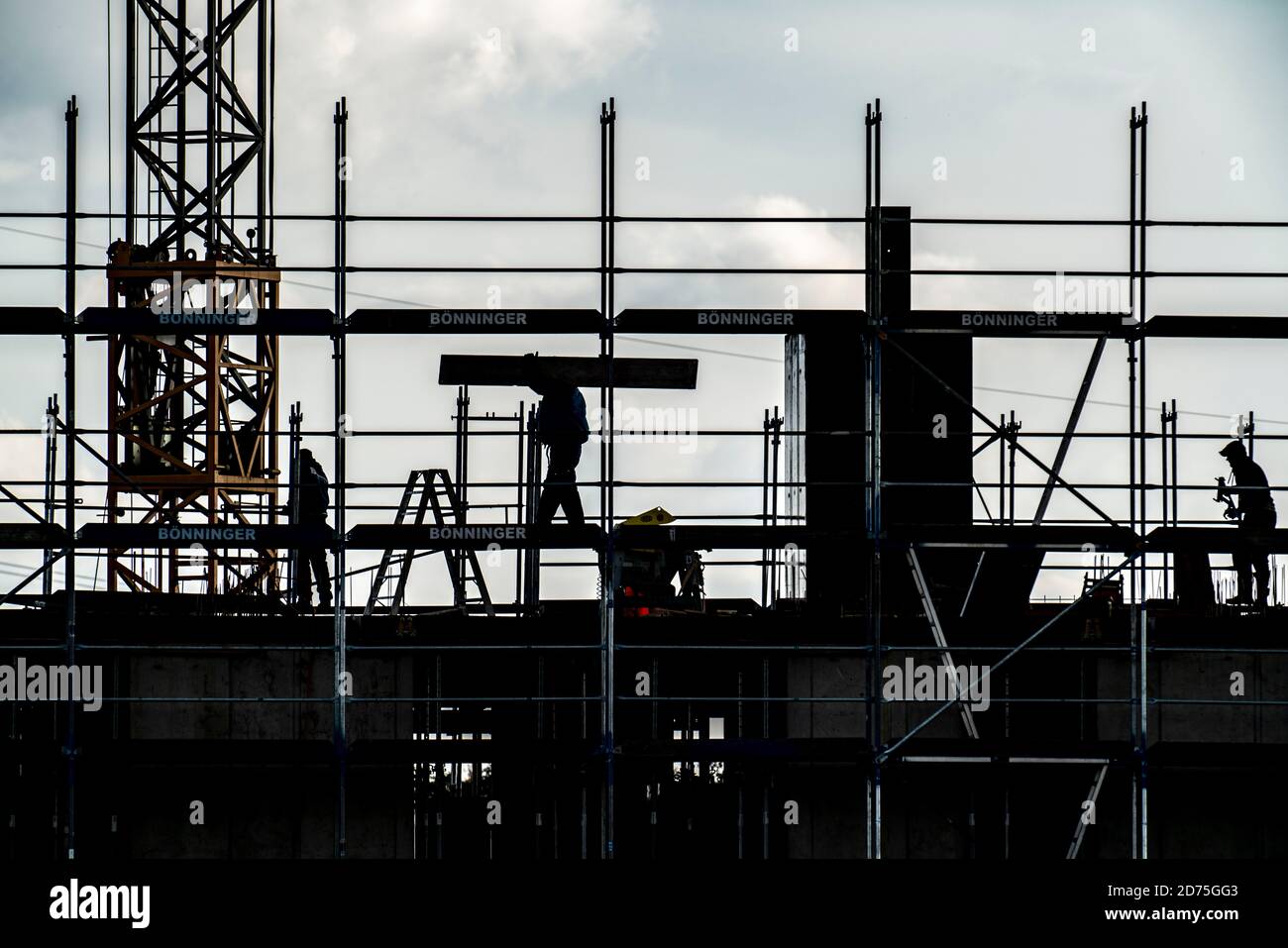 Gerüst wird errichtet, Baustelle, Rohbau eines Wohnhauses, Gelsenkirchen NRW, Deutschland, Stockfoto