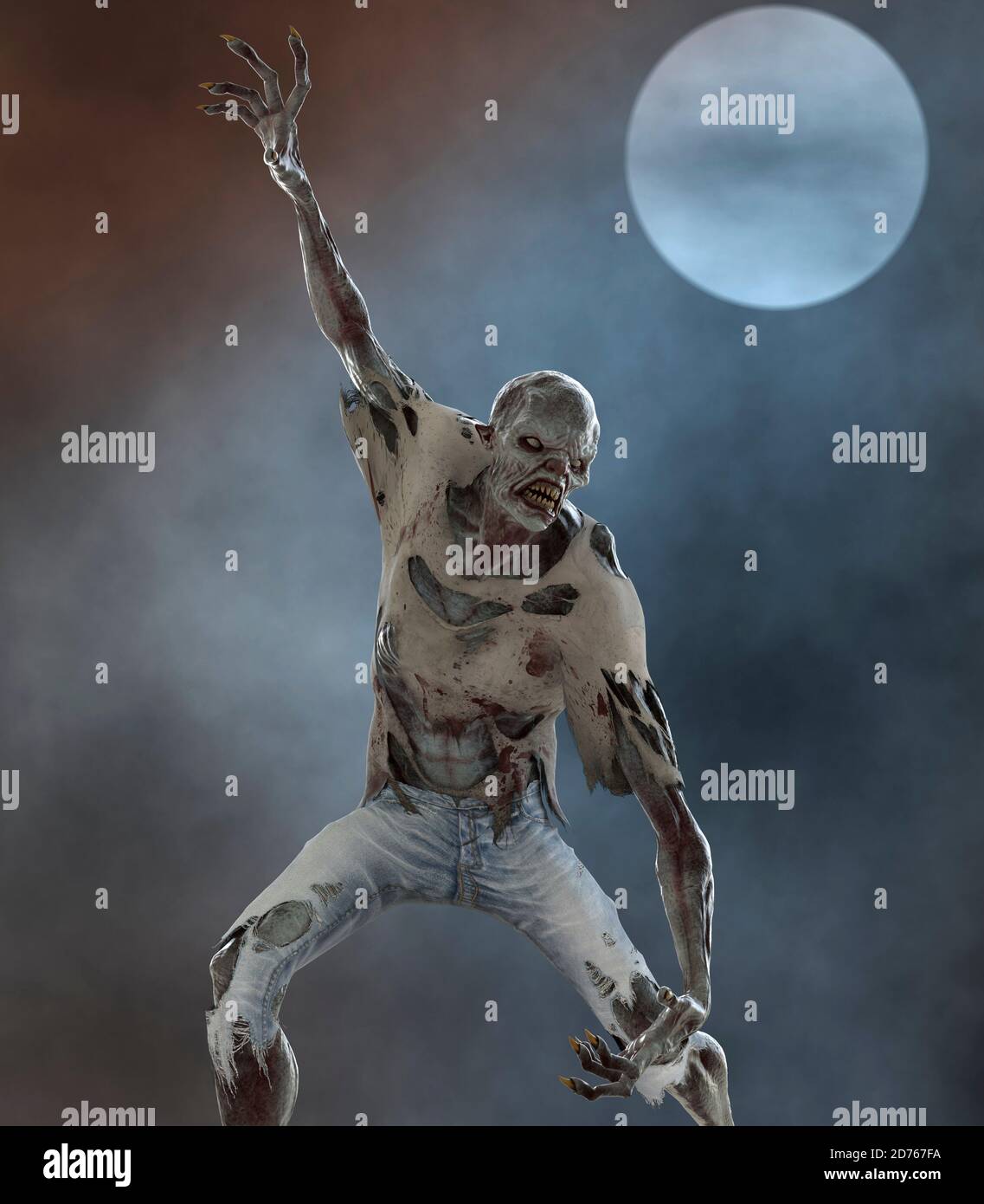 Fantasy Zombie Monster Vollmond 3d Illustration Stockfoto