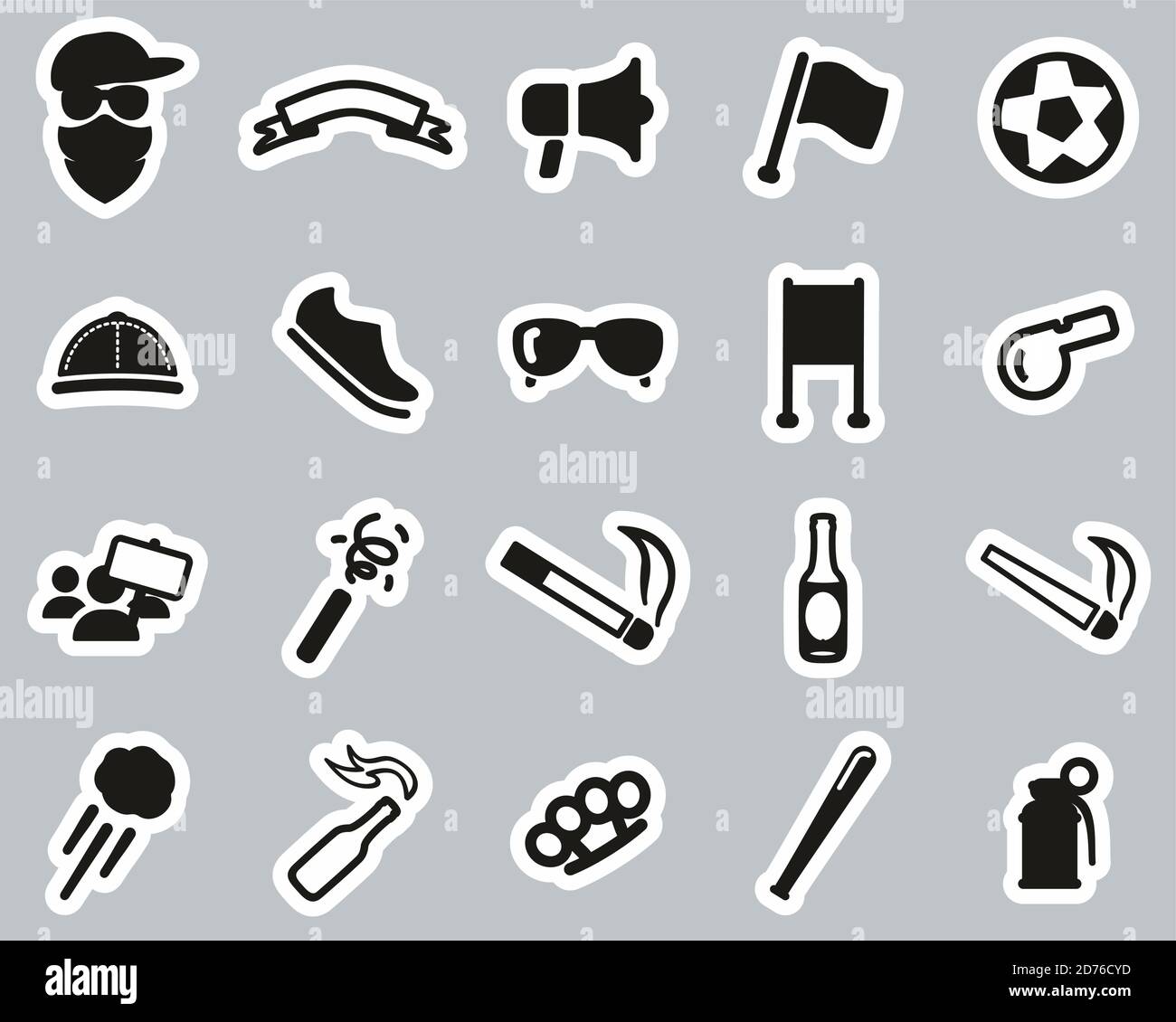 Anhänger Oder Sport Fan Icons Schwarz & Weiß Sticker Set Groß Stock Vektor