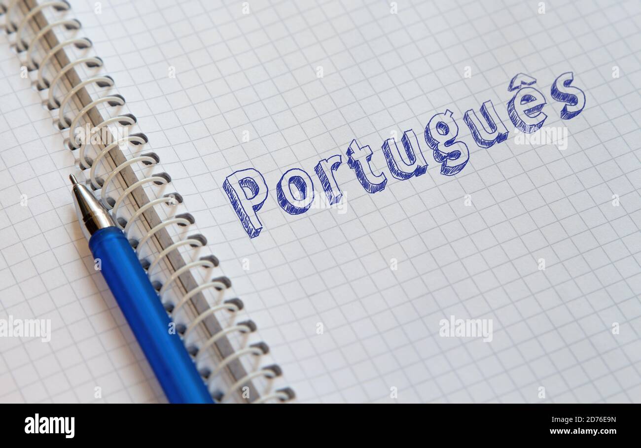 Handzeichnung Portugiesisch auf Blatt Notizbuch Stockfoto