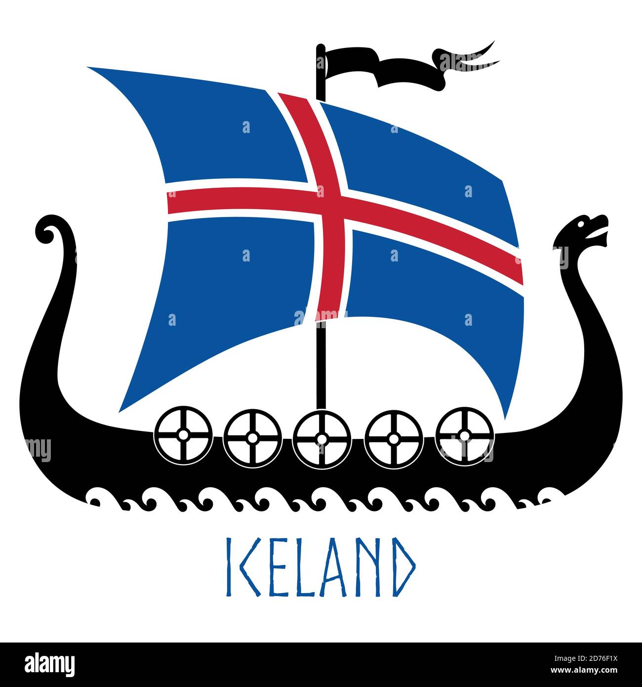 Kriegsschiff der Wikinger - Drakkar und Island Flagge Stock Vektor