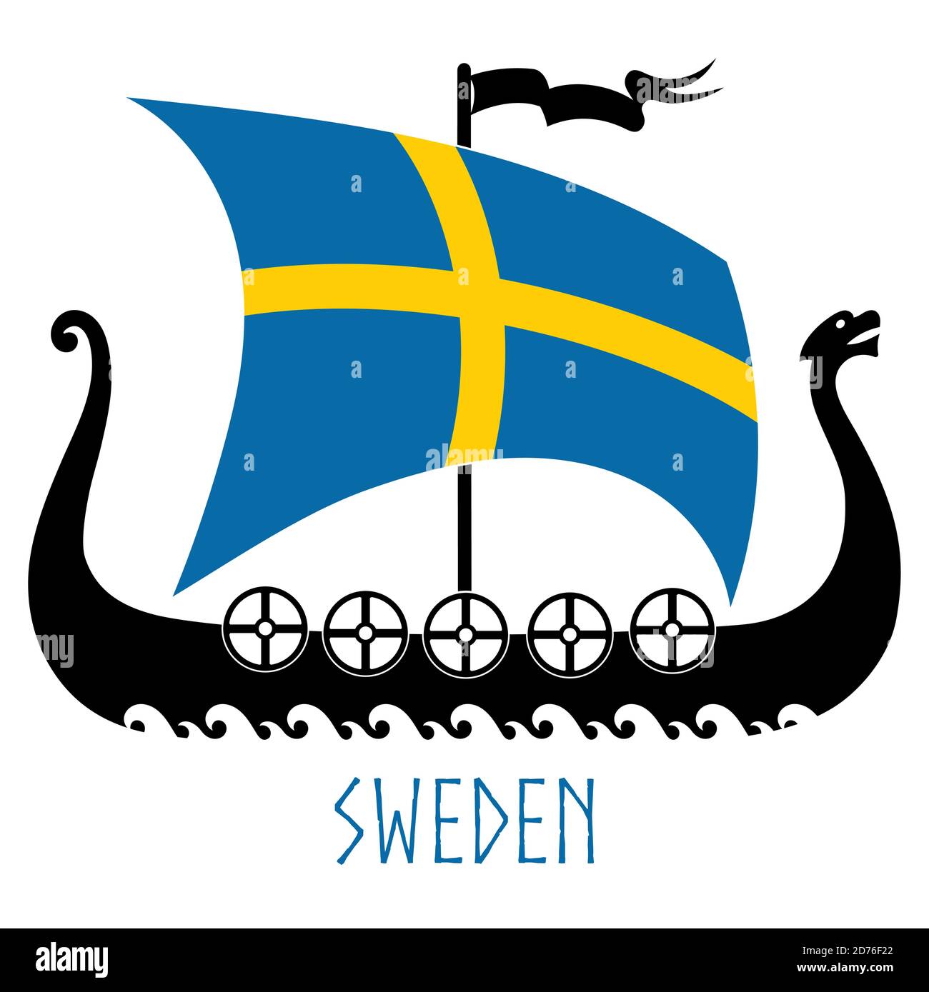Kriegsschiff der Wikinger - Drakkar und Schweden Flagge Stock Vektor
