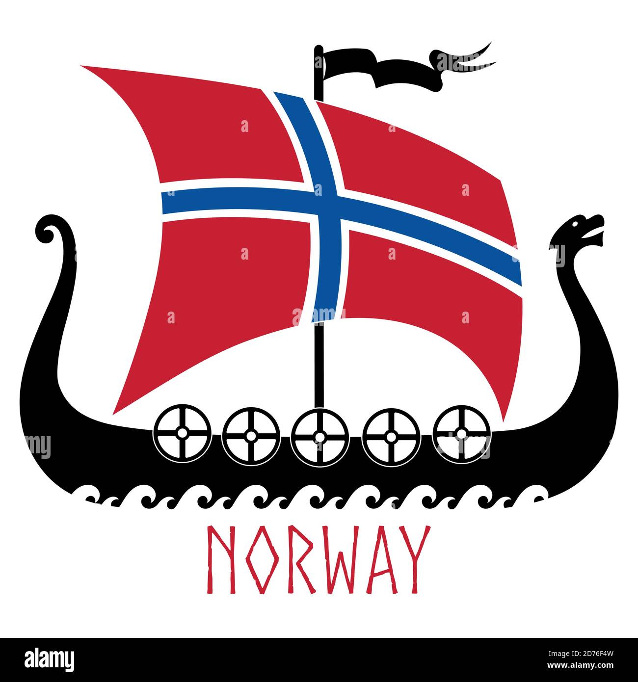 Kriegsschiff der Wikinger - Drakkar und Norwegen Flagge Stock Vektor