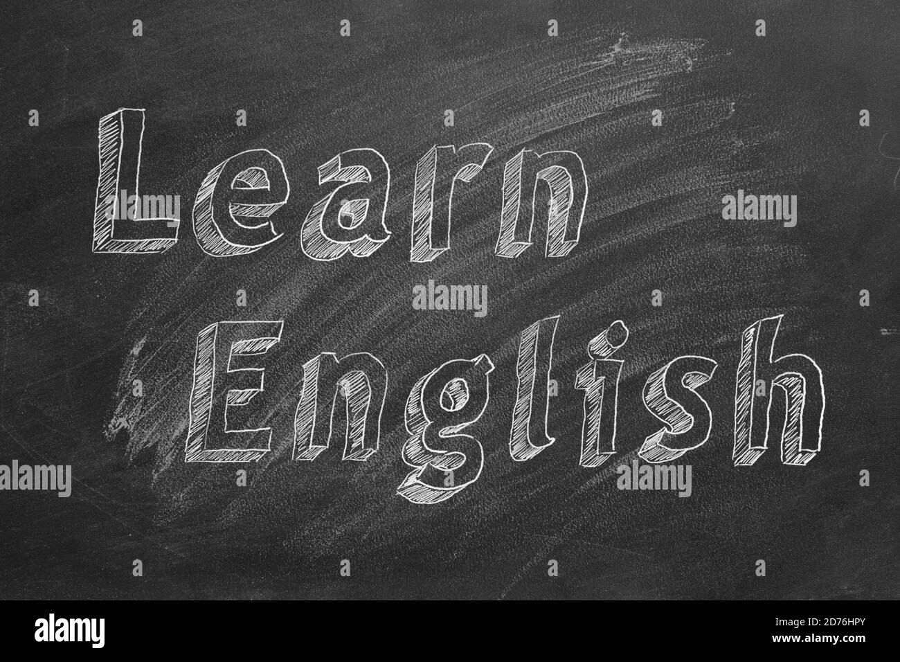 Handzeichnung 'Learn English' auf Tafel Stockfoto