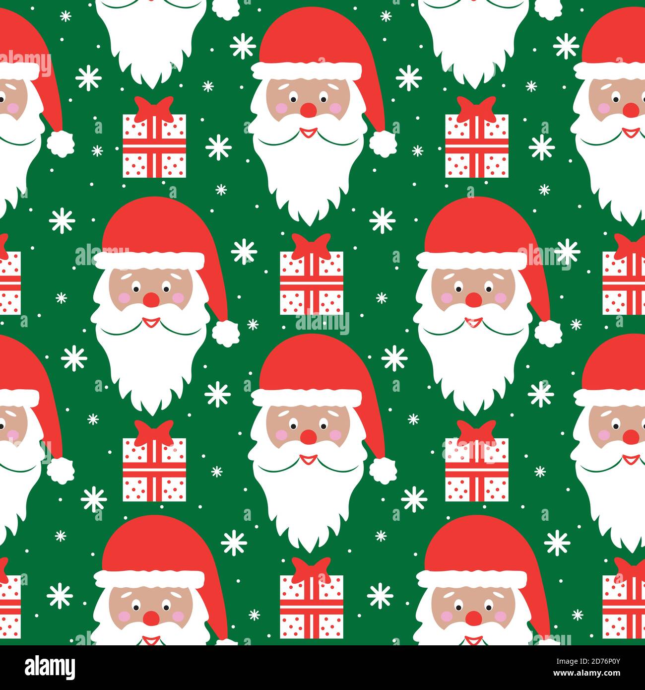 Nahtlose Vektor weihnachten Retro-Muster mit weihnachtsmann Kopf, Geschenke und Schneeflocken Stock Vektor