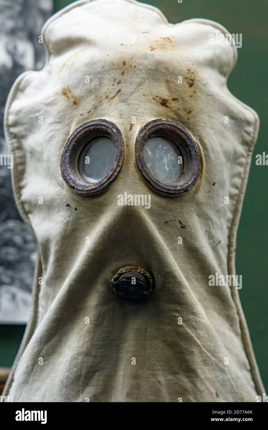 National Army Museum in Waiouru, Nordinsel, Neuseeland. Gasmaske des Ersten Weltkriegs, wie sie in den Schützengräben verwendet wird. Stockfoto