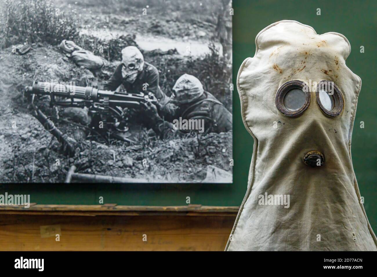 National Army Museum in Waiouru, Nordinsel, Neuseeland. Gasmaske des Ersten Weltkriegs, wie sie in den Schützengräben verwendet wird. Stockfoto