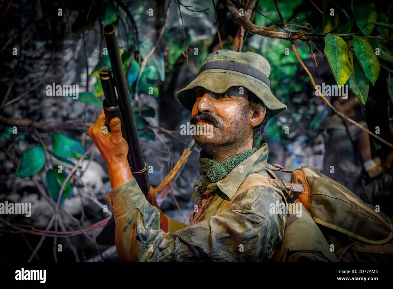 National Army Museum in Waiouru, Nordinsel, Neuseeland. Diorama eines Soldaten im Dschungel von Malaya. Stockfoto