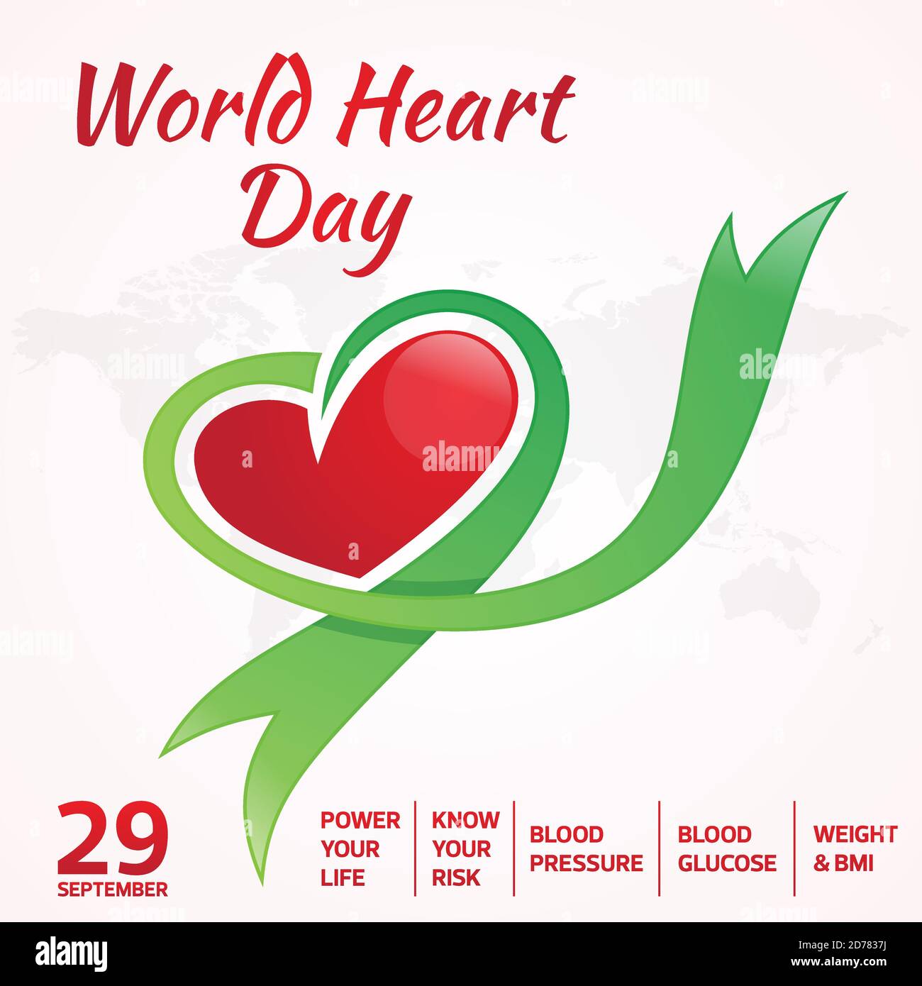 Heute ist Welt Herz Tag Grußkarte mit Grafik-Karte und Herzband. Vektor Illustration Konzept World Heart Day Hintergrund für Banner oder Poster. Stock Vektor