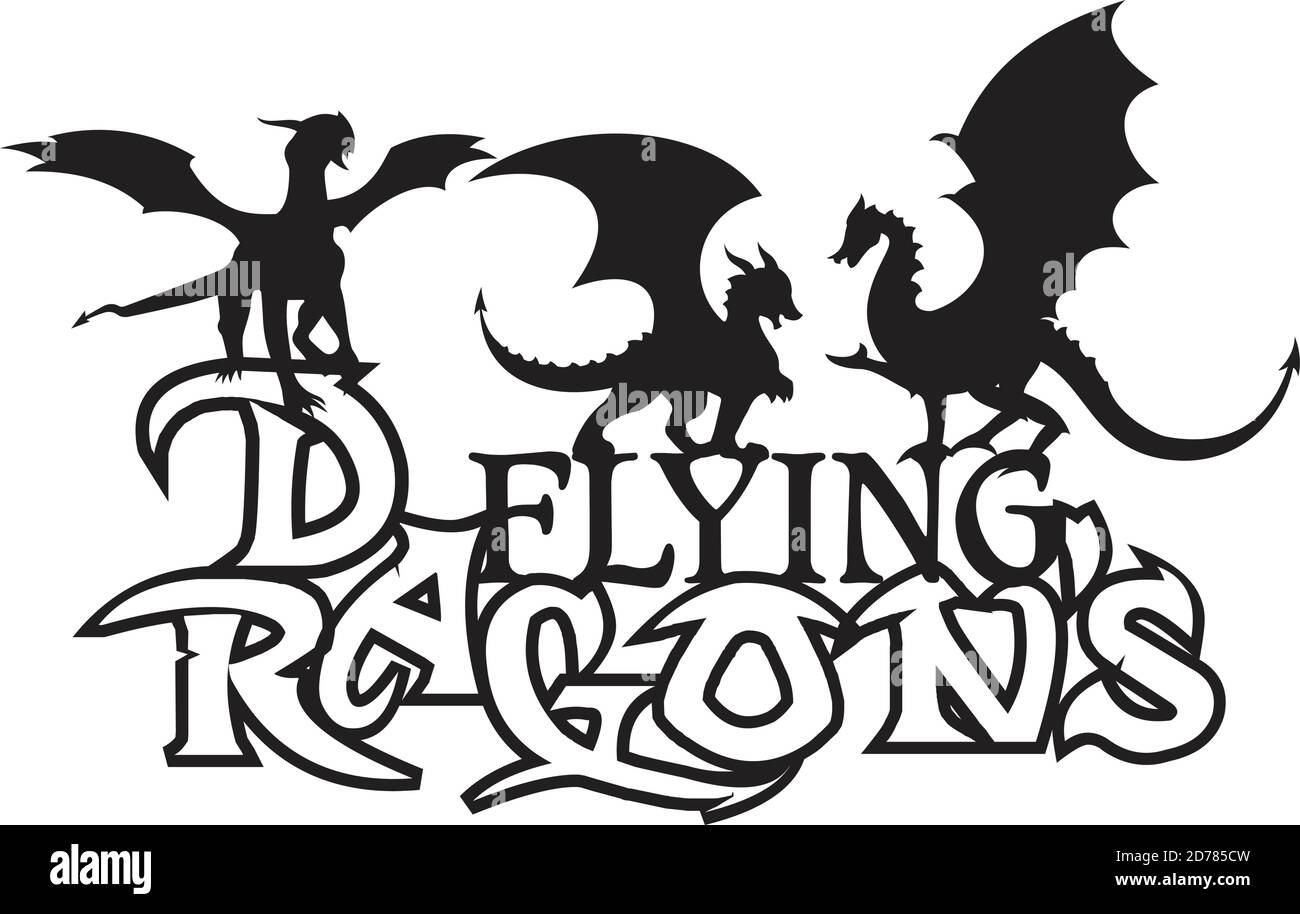 Vektor-Illustrationen von stilisierten drei Drachen fliegen über Buchstaben Element Design. Design Vektor Drachen. Vektorgrafik EPS.8 EPS.10 Stock Vektor