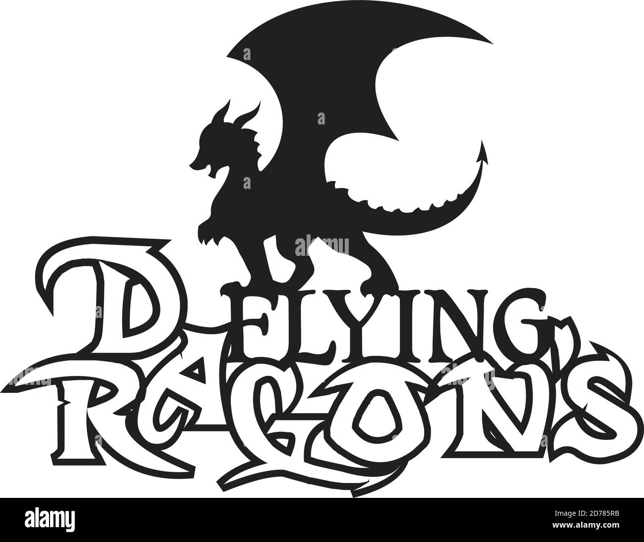 Vektor-Illustrationen von stilisierten Drachen fliegen über Buchstaben mit scharfen Krallen Element Design. Design Vektor Drachen. Vektorgrafik EPS.8 EPS.10 Stock Vektor